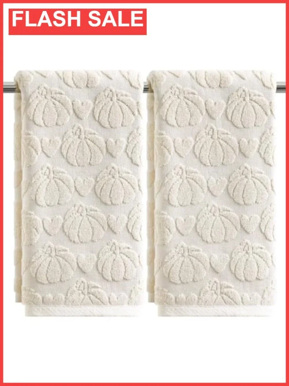 2 Pc 100% Cotton Jacquard Hand Towels 3D Heart Pumpkin Bathroom Decor